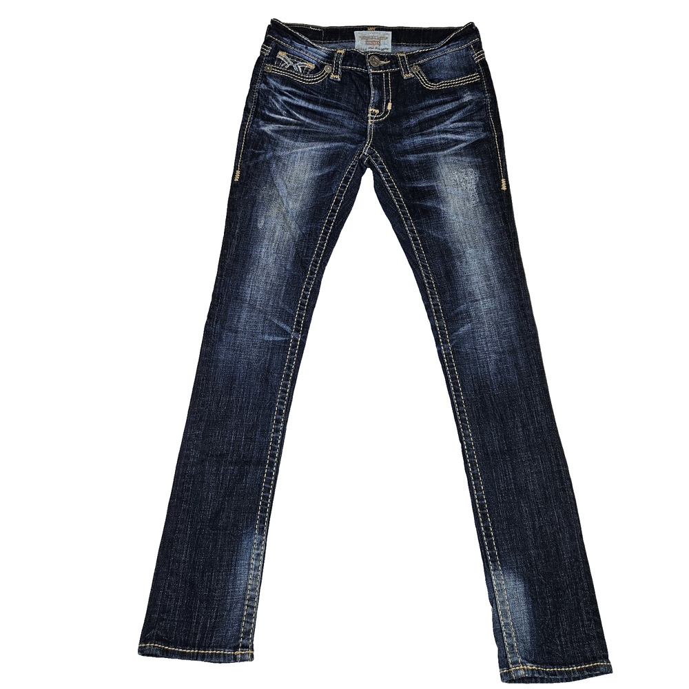 BIG STAR Liv Jean 27L Tall Bling Thick Stitch Western Blue Denim Cowgirl 31x34 - Picture 2 of 16